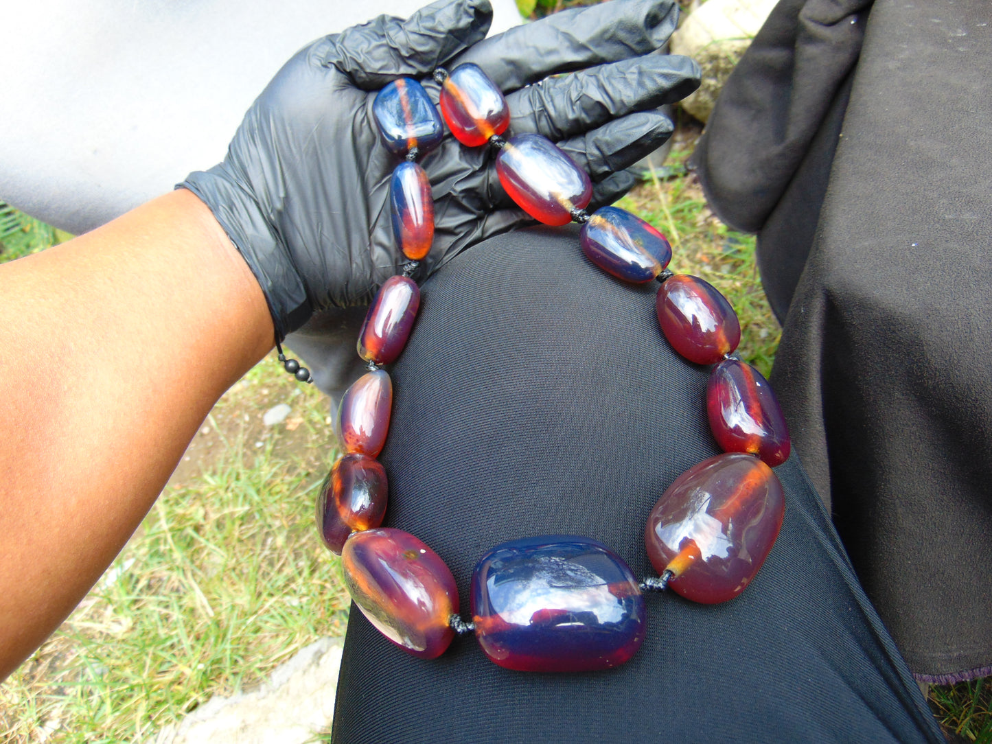 137 gr 13 beads Big Necklace Indonesian blue Amber for Healing FRN30