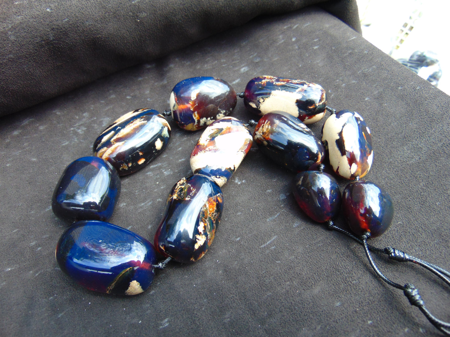 285 gr 11 beads Big Necklace Indonesian blue Amber for Healing FRN29