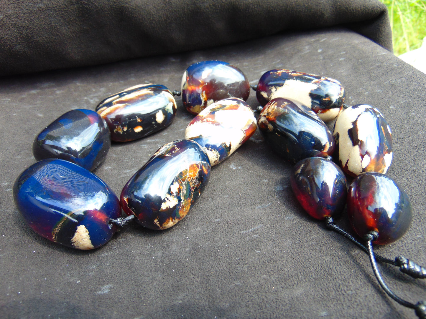 285 gr 11 beads Big Necklace Indonesian blue Amber for Healing FRN29