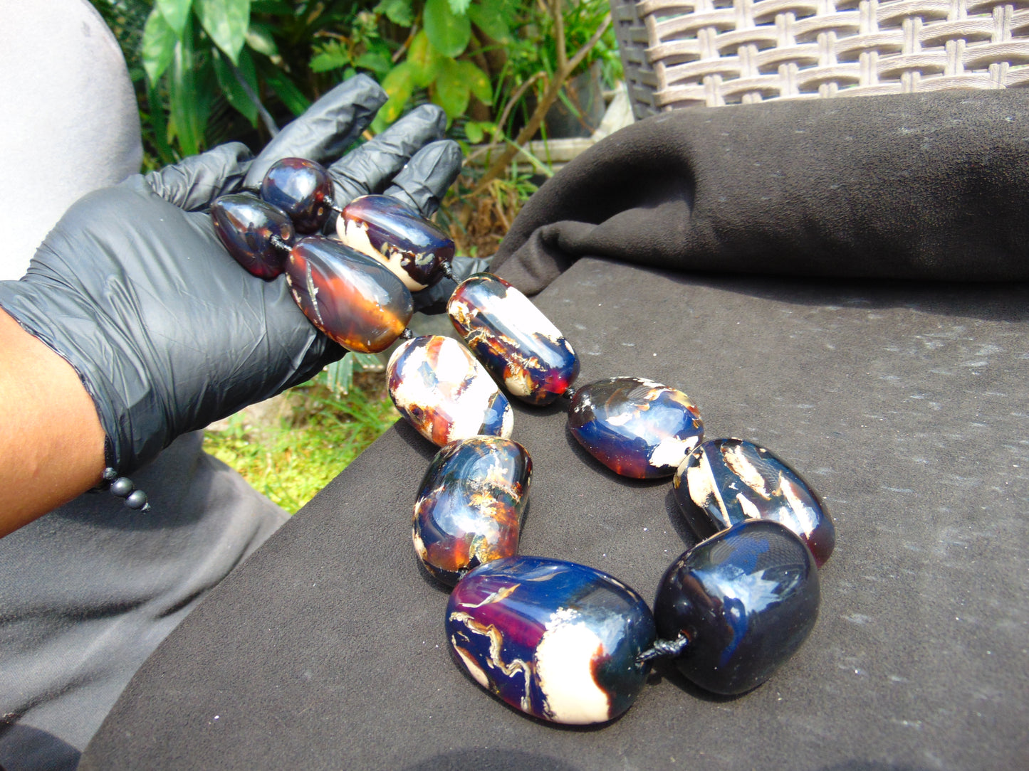 285 gr 11 beads Big Necklace Indonesian blue Amber for Healing FRN29