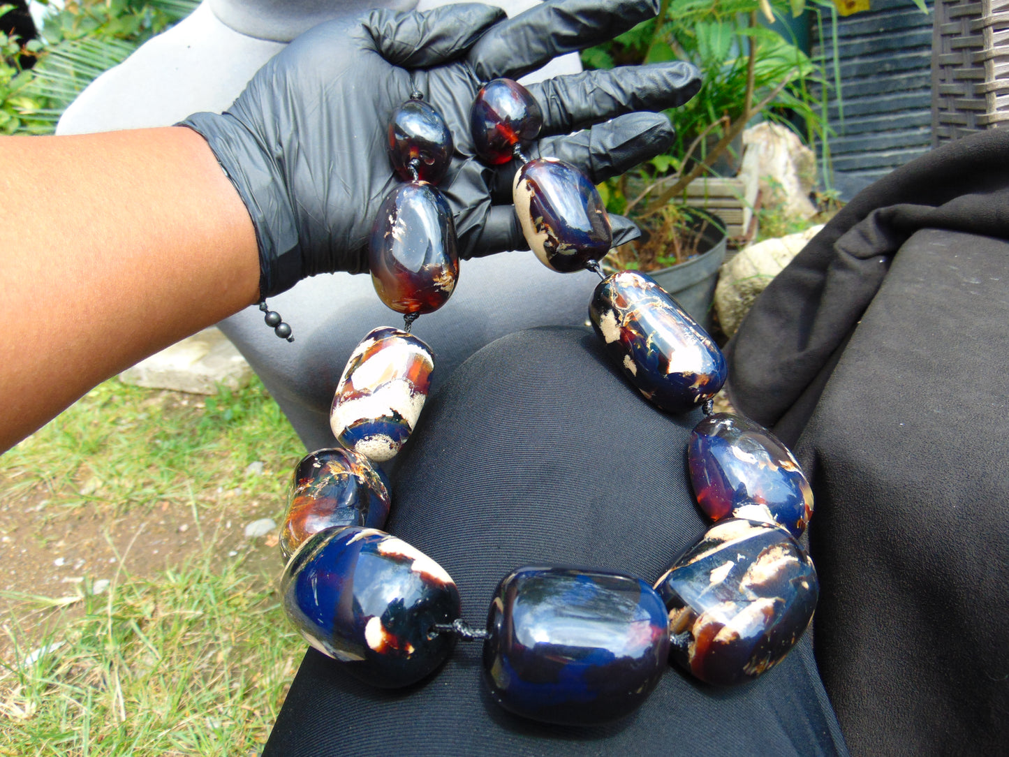 285 gr 11 beads Big Necklace Indonesian blue Amber for Healing FRN29