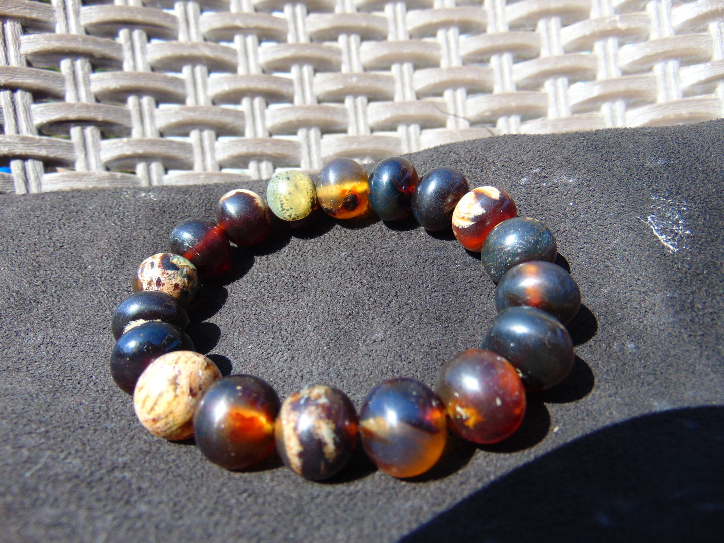 19 Gram 18 Small Beads Bracelet Indonesian Black Blue Amber for Healing SB25