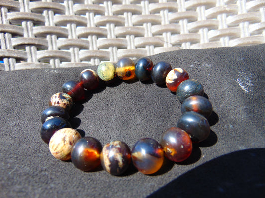 19 Gram 18 Small Beads Bracelet Indonesian Black Blue Amber for Healing SB25