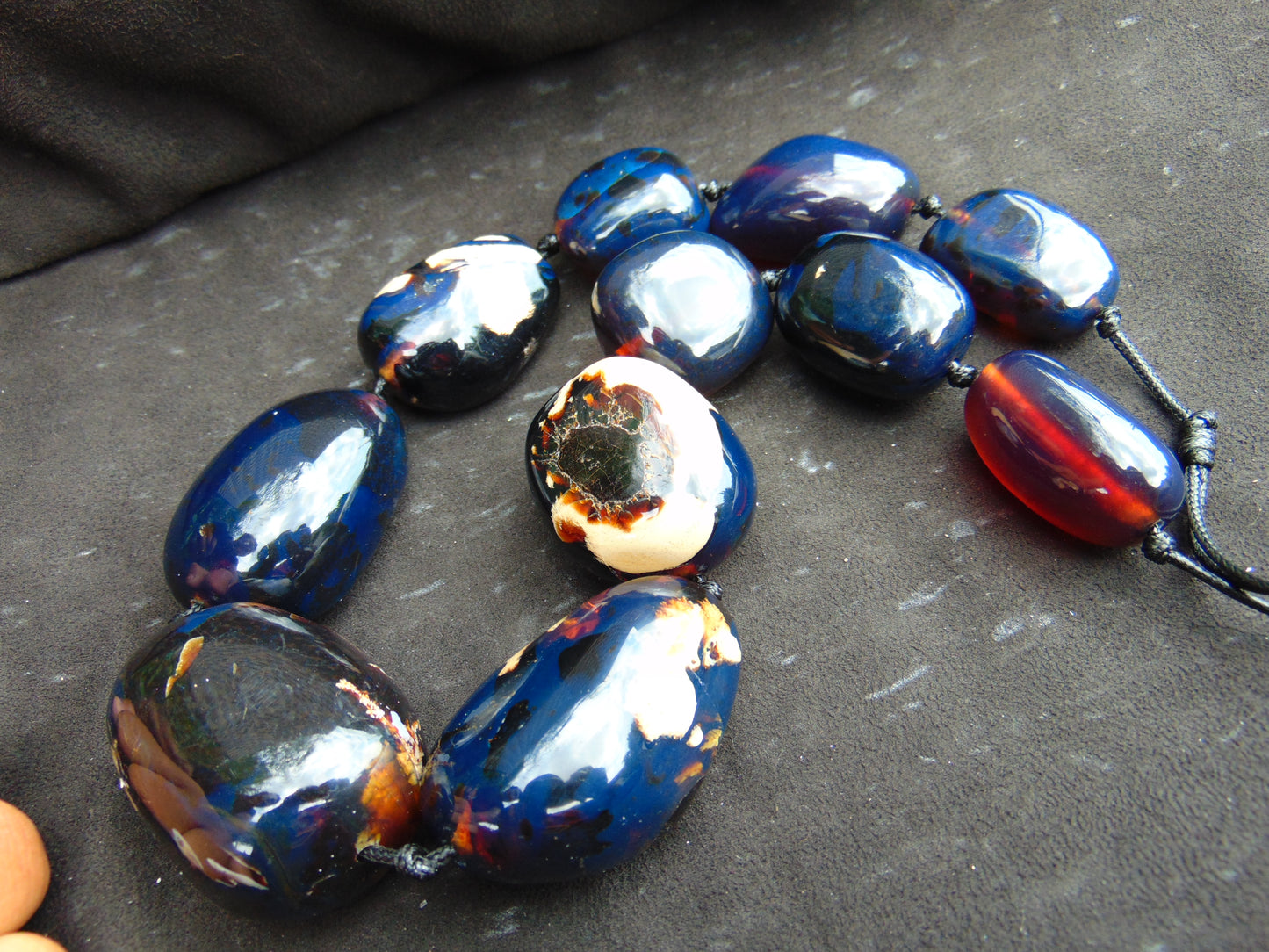 227 gr 11 beads Big Necklace Indonesian blue Amber for Healing FRN23