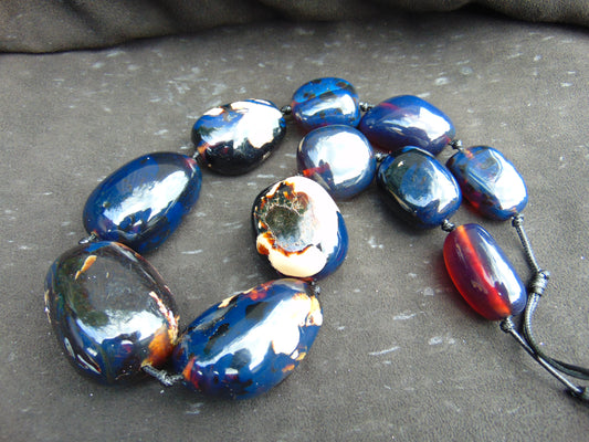 227 gr 11 beads Big Necklace Indonesian blue Amber for Healing FRN23