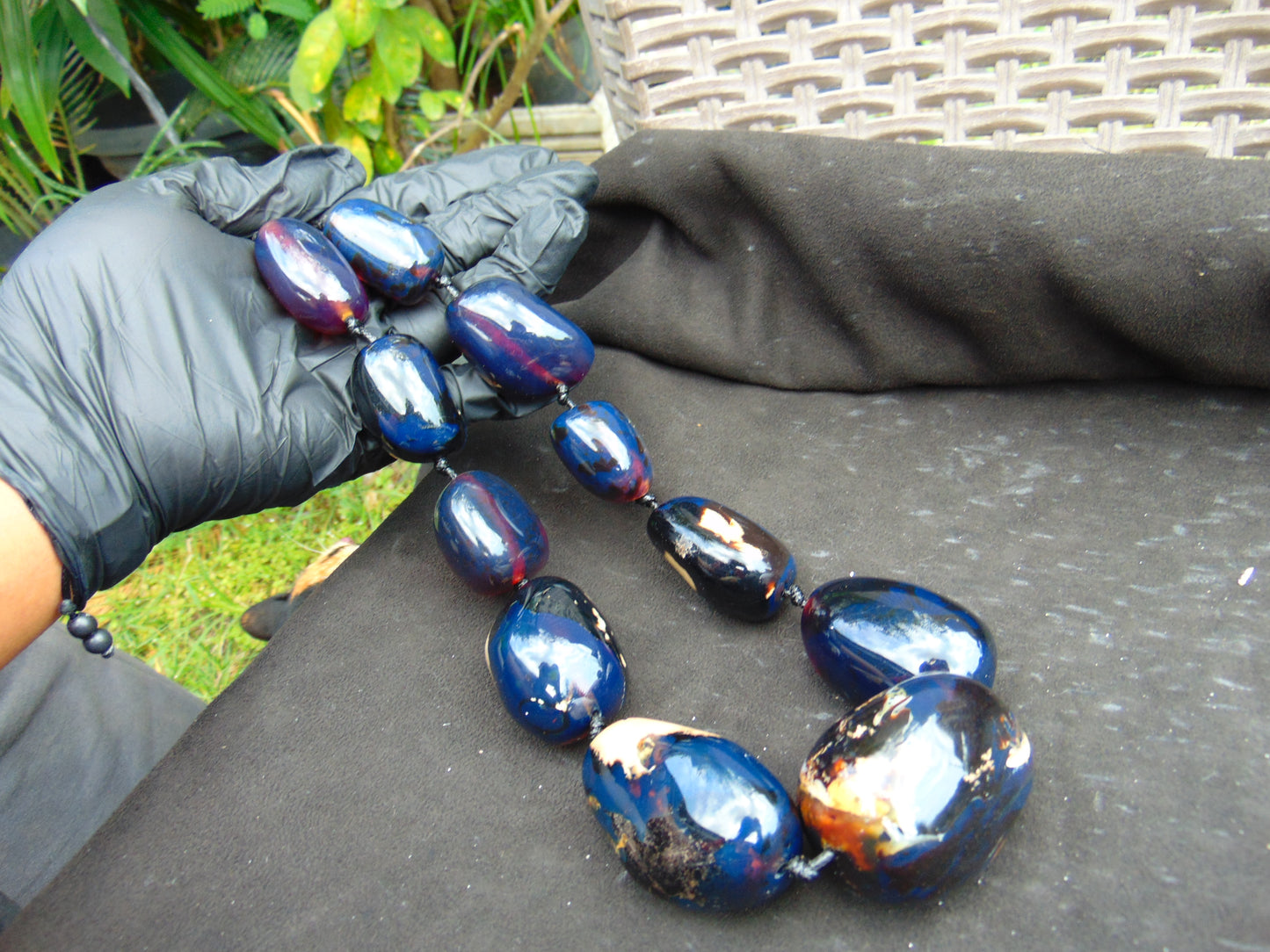227 gr 11 beads Big Necklace Indonesian blue Amber for Healing FRN23