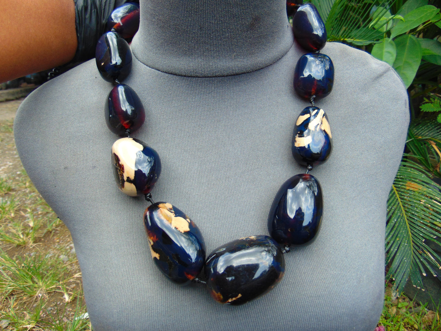 227 gr 11 beads Big Necklace Indonesian blue Amber for Healing FRN23