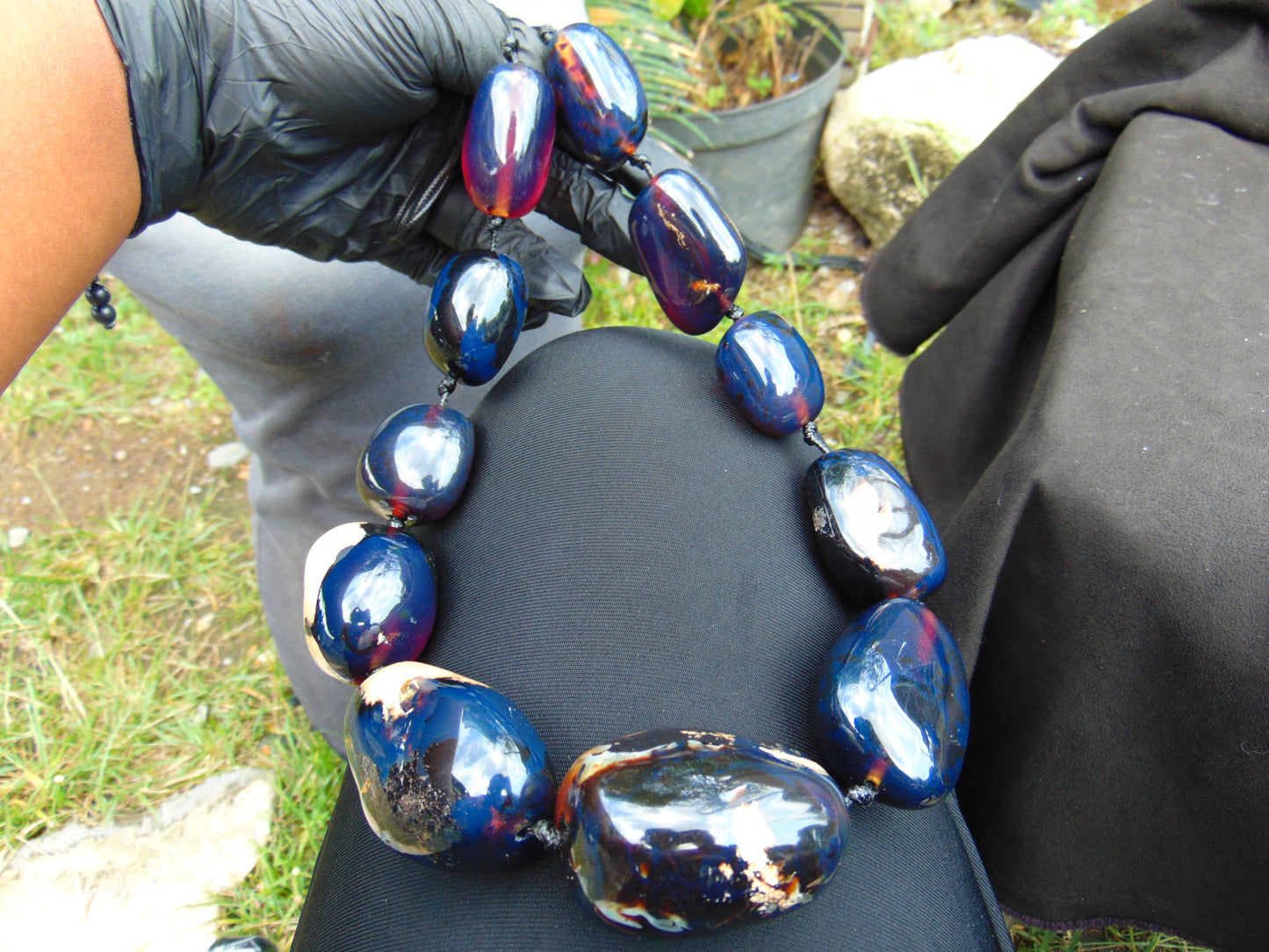 227 gr 11 beads Big Necklace Indonesian blue Amber for Healing FRN23