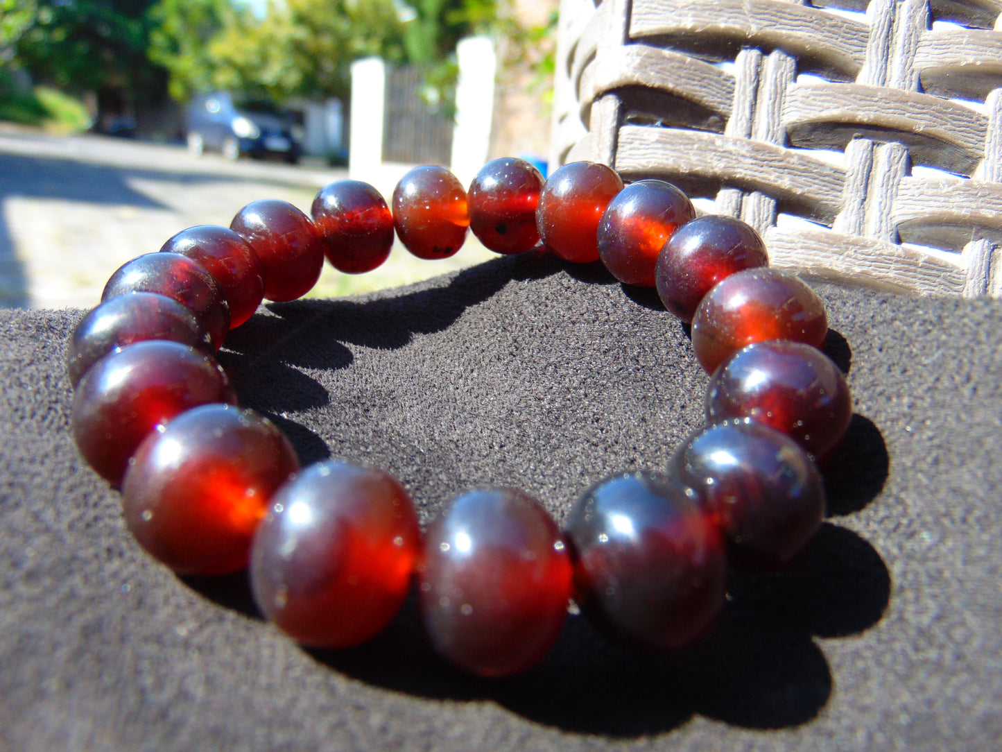 18 Gram 18 Small Beads Bracelet Indonesian Cherry Red Bluish Amber for Healing SB44