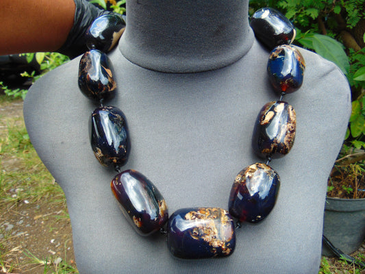 301 gr 6 beads Big Necklace Indonesian blue Amber for Healing FRN22