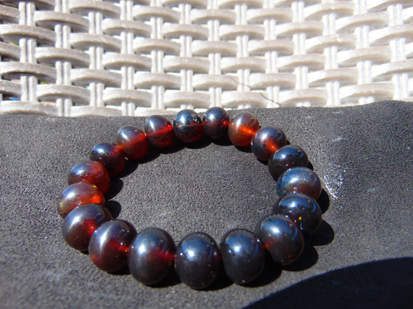 18 Gram 18 Small Beads Bracelet Indonesian Cherry Red Bluish Amber for Healing SB51