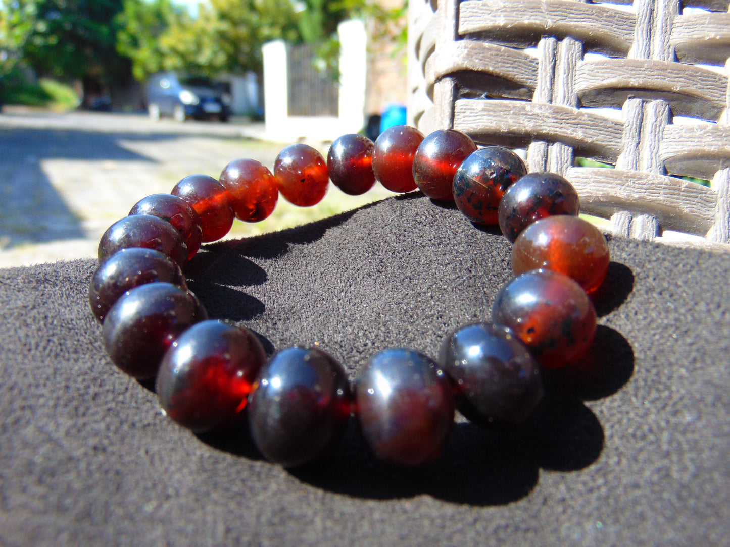 18 Gram 18 Small Beads Bracelet Indonesian Cherry Red Bluish Amber for Healing SB51