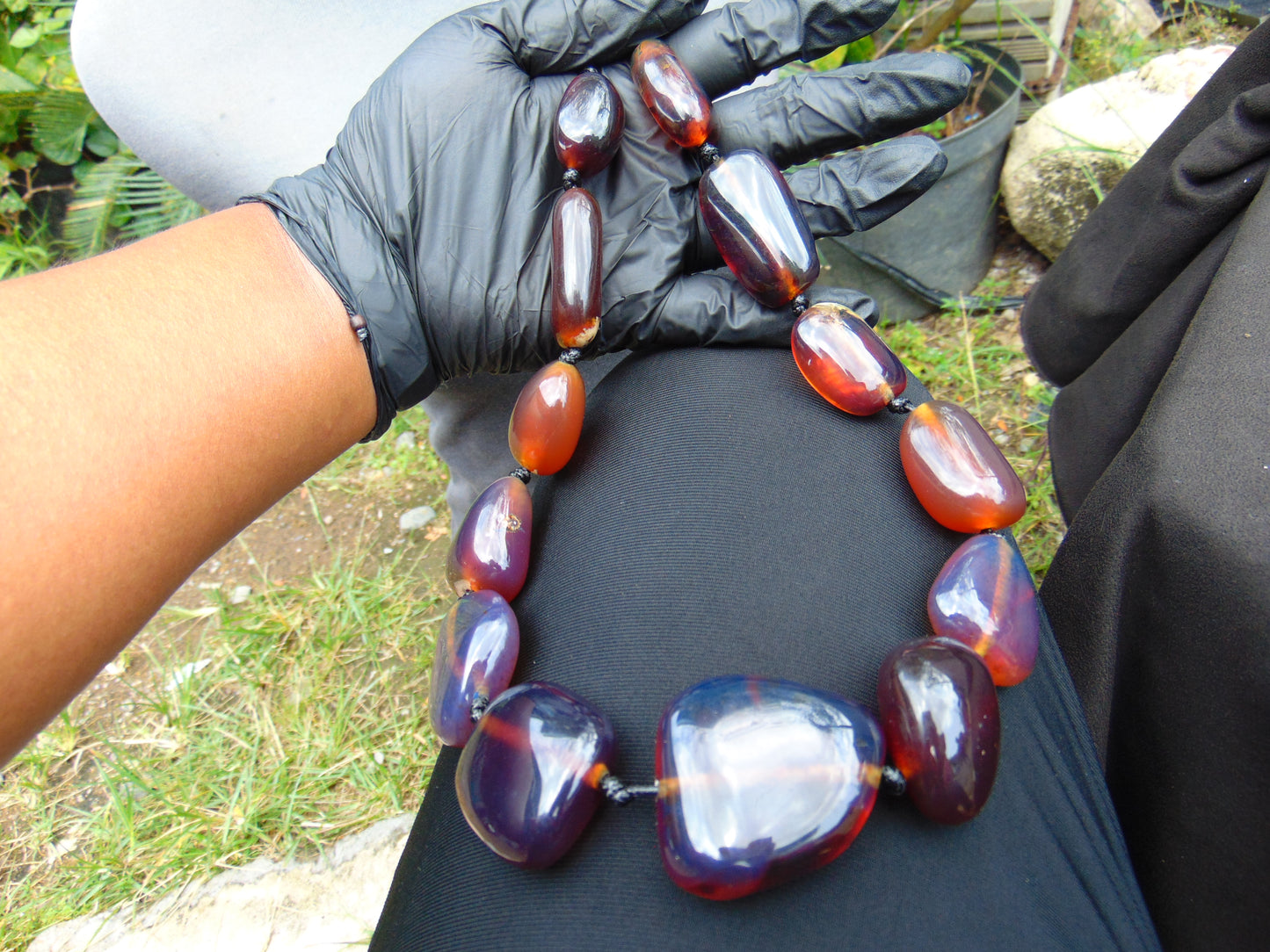129 gr 13 beads Big Necklace Indonesian blue Amber for Healing FRN19