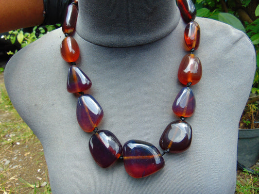 129 gr 13 beads Big Necklace Indonesian blue Amber for Healing FRN19