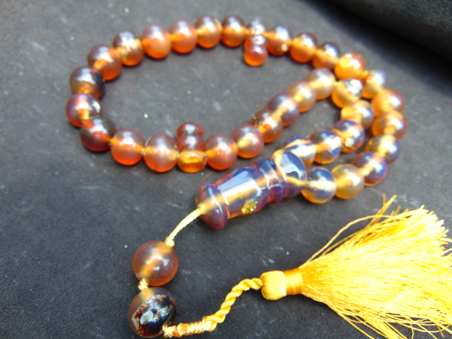 68 gr Tasbih Mesbah Rosary 35 Beads 14 mm Indonesian Yellow Blue Amber for Healing TB14i2