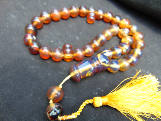 68 gr Tasbih Mesbah Rosary 35 Beads 14 mm Indonesian Yellow Blue Amber for Healing TB14i2