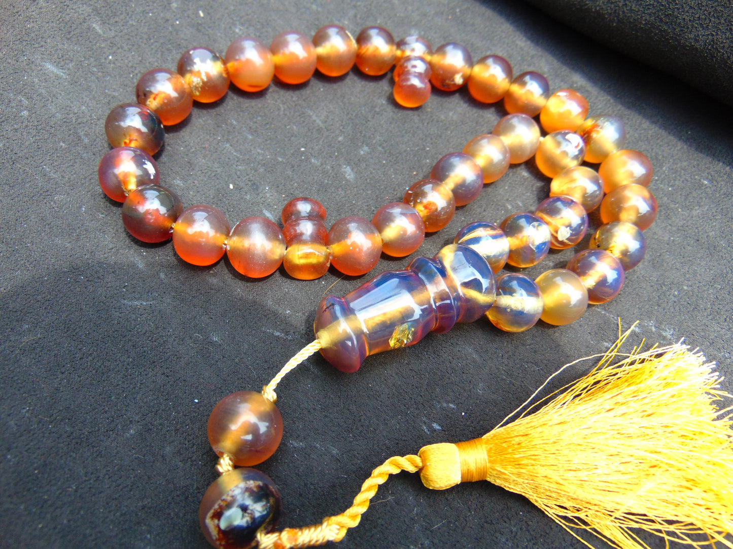 68 gr Tasbih Mesbah Rosary 35 Beads 14 mm Indonesian Yellow Blue Amber for Healing TB14i2