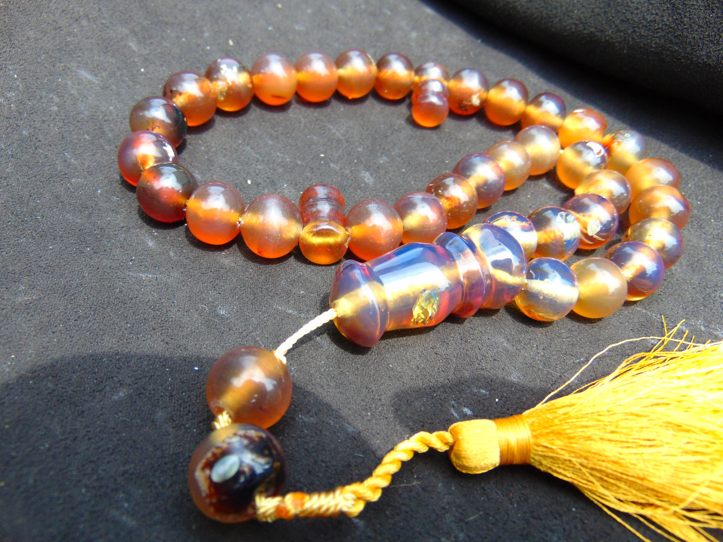 68 gr Tasbih Mesbah Rosary 35 Beads 14 mm Indonesian Yellow Blue Amber for Healing TB14i2