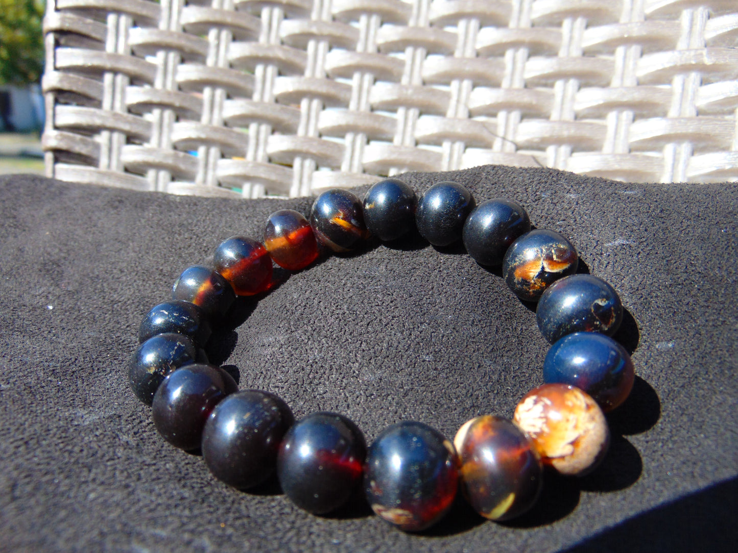 19 Gram 18 Small Beads Bracelet Indonesian Red Dark Bluish Amber for Healing SB55