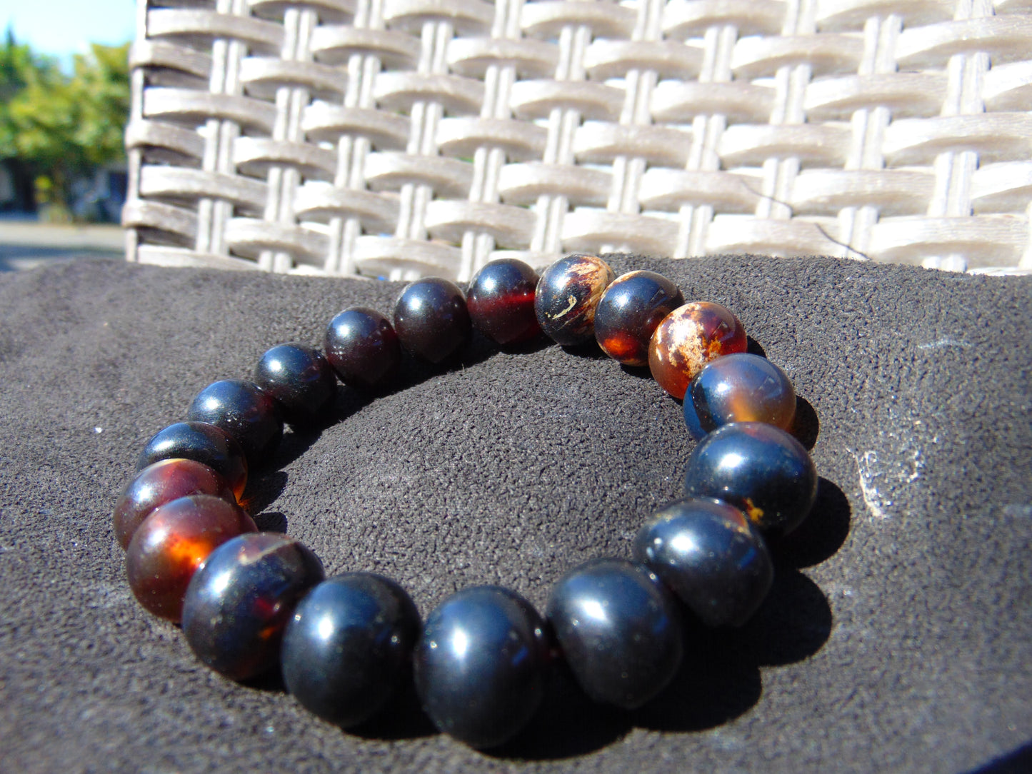 19 Gram 18 Small Beads Bracelet Indonesian Red Dark Bluish Amber for Healing SB55