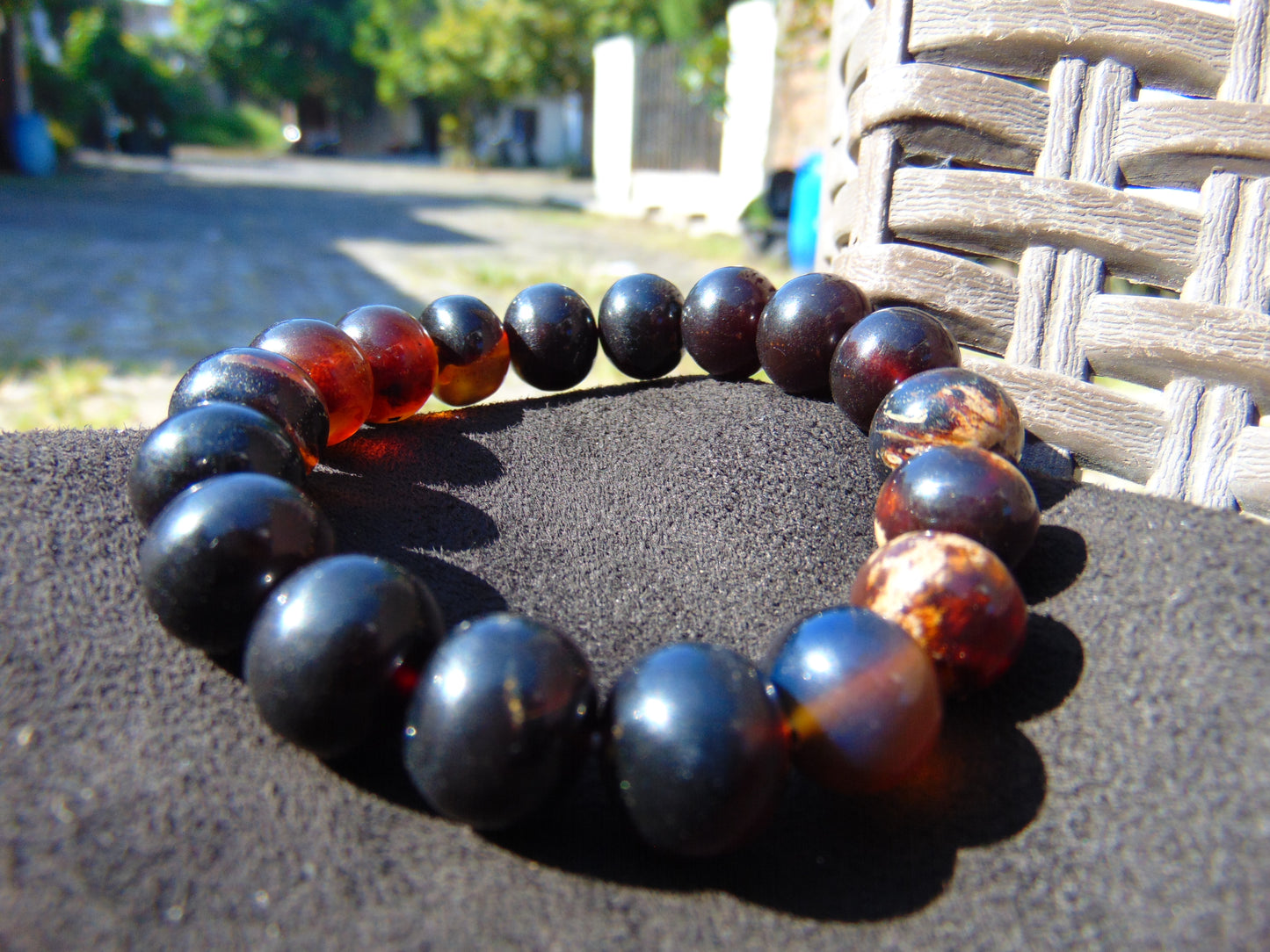 19 Gram 18 Small Beads Bracelet Indonesian Red Dark Bluish Amber for Healing SB55