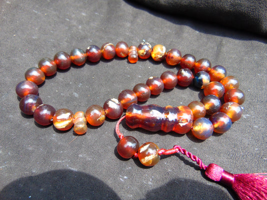 65 gr Tasbih Mesbah Rosary 35 Beads 14 mm Indonesian Yellow Red Amber for Healing TB14i3
