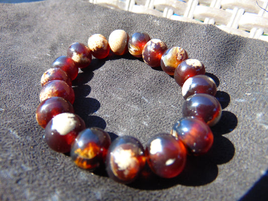 18 Gram 18 Small Beads Bracelet Indonesian Red Bluish Amber for Healing SB27