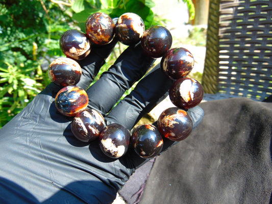 56 gram 12 Beads Mala Bracelet Indonesian Dark White Red Amber 20 mm for Healing G20B17