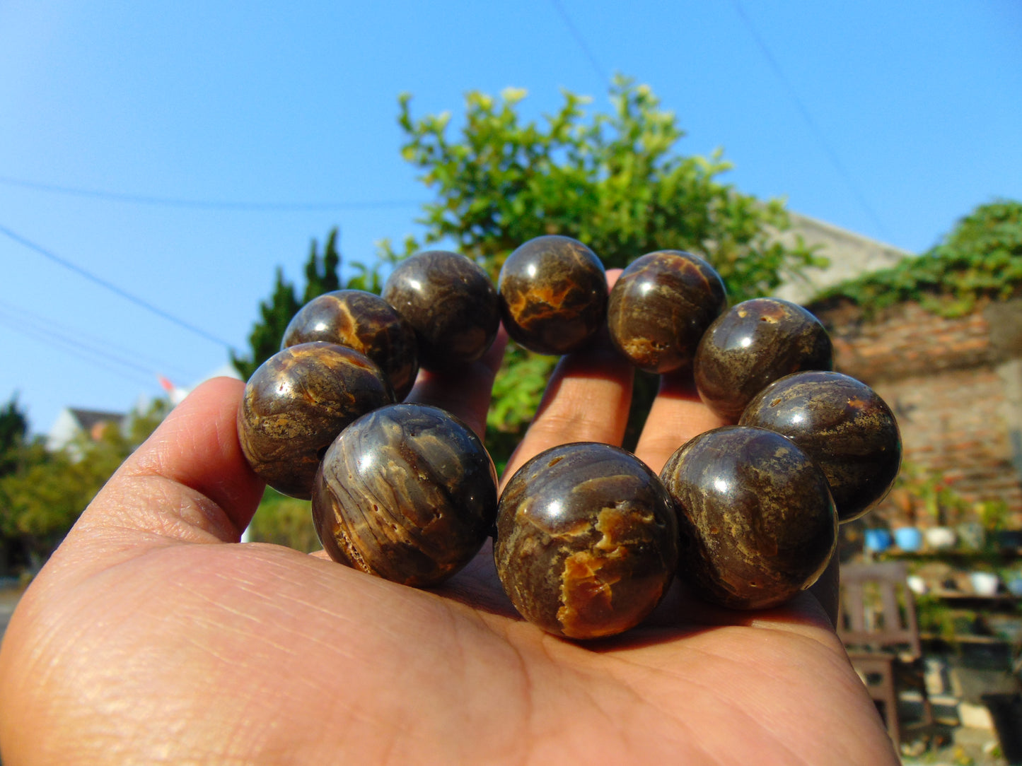 87 gram 10 Beads Mala Bracelet Indonesian Aromatic Perfumed Amber 25 mm for Healing 26MJ4