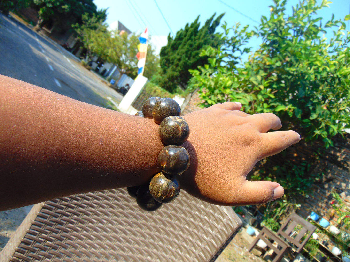 87 gram 10 Beads Mala Bracelet Indonesian Aromatic Perfumed Amber 25 mm for Healing 26MJ4