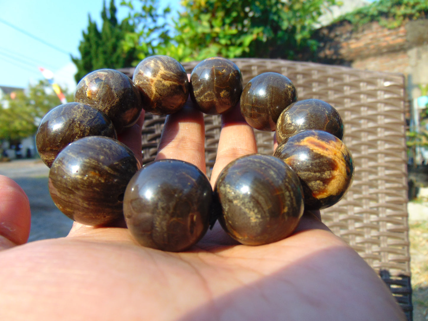 86 gram 10 Beads Mala Bracelet Indonesian Aromatic Perfumed Amber 25 mm for Healing 26MJ5