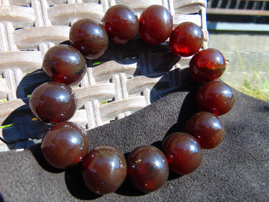 43 gr 13 Beads Mala Bracelet Indonesian Sumatra Dark Amber for Healing G18B8