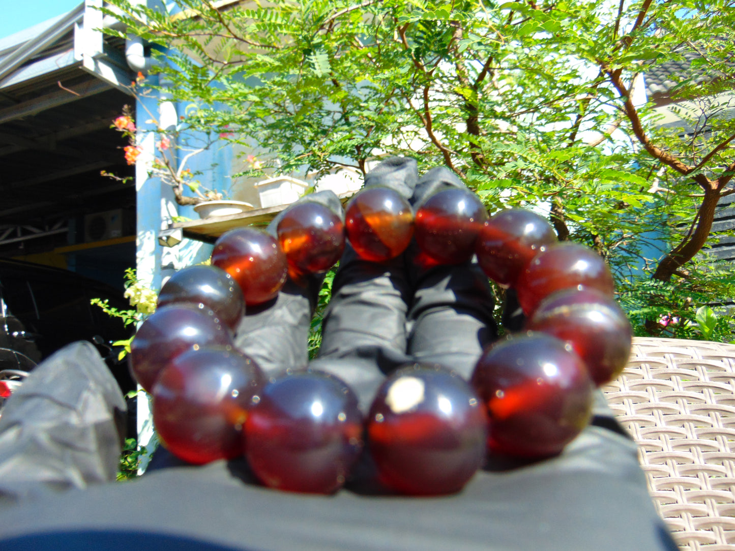 43 gr 13 Beads Mala Bracelet Indonesian Sumatra Dark Amber for Healing G18B3
