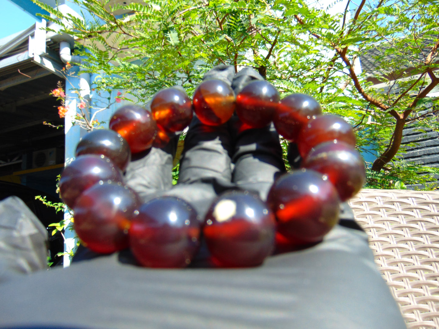43 gr 13 Beads Mala Bracelet Indonesian Sumatra Dark Amber for Healing G18B3