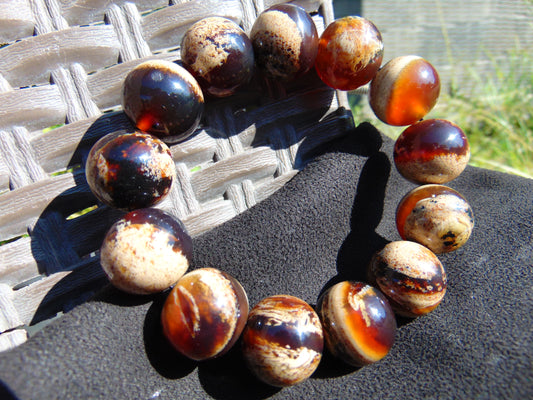 44 gr 13 Beads Mala Bracelet Indonesian Sumatra Dark Amber for Healing G18B7