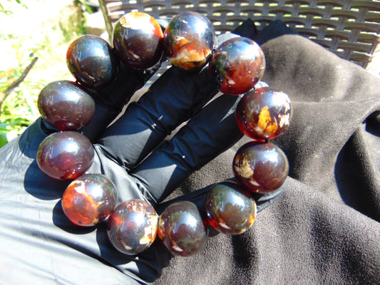 55 gram 12 Beads Mala Bracelet Indonesian Dark Red Amber 20 mm for Healing G20B4