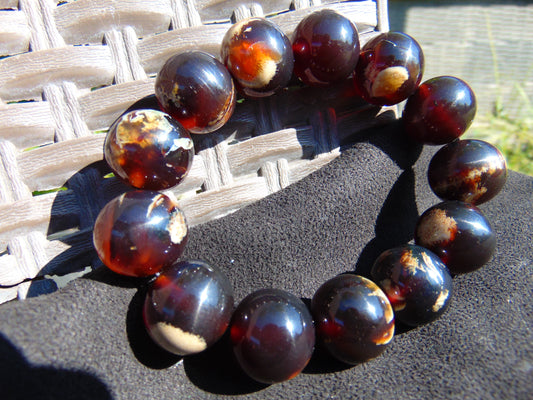 45 gr 13 Beads Mala Bracelet Indonesian Sumatra Dark Amber for Healing G18B4
