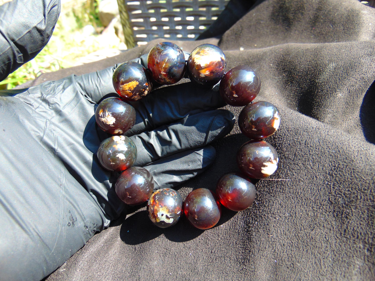 55 gram 12 Beads Mala Bracelet Indonesian Dark Red Amber 20 mm for Healing G20B4