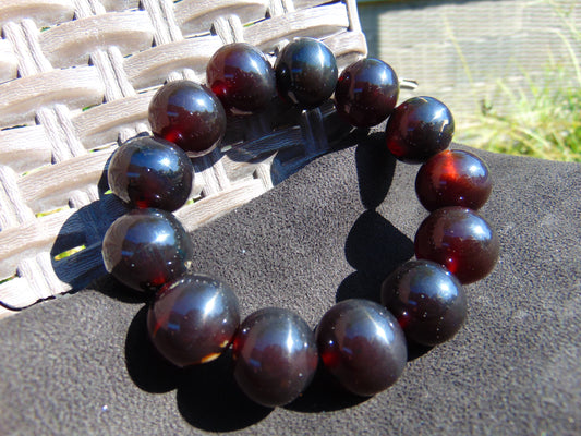 44 gr 13 Beads Mala Bracelet Indonesian Sumatra Dark Amber for Healing G18B5