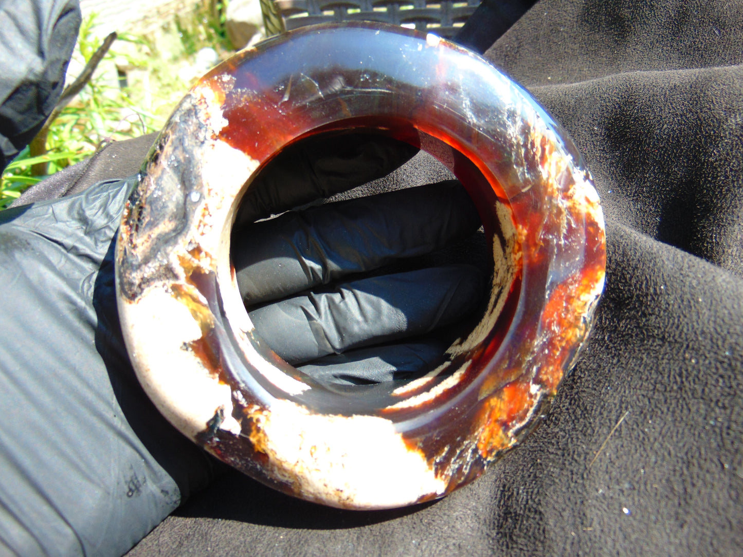 206 gr Big Bangle in hole 70 mm Indonesian Sumatra White Blue Amber for Healing EU35