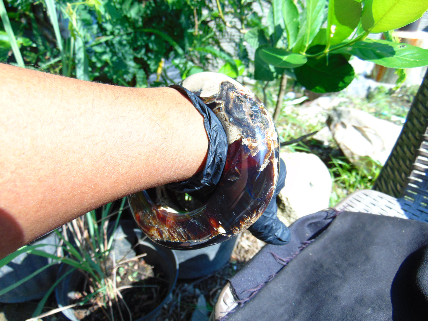 206 gr Big Bangle in hole 70 mm Indonesian Sumatra White Blue Amber for Healing EU35