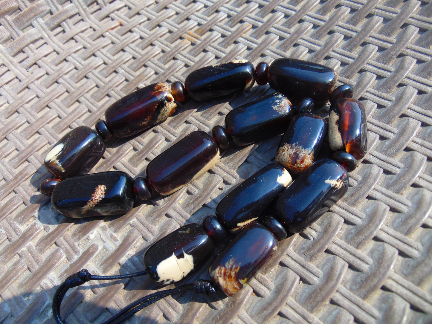 122 gr Small Necklace beads Indonesian Black Blue Amber for Healing A13K222