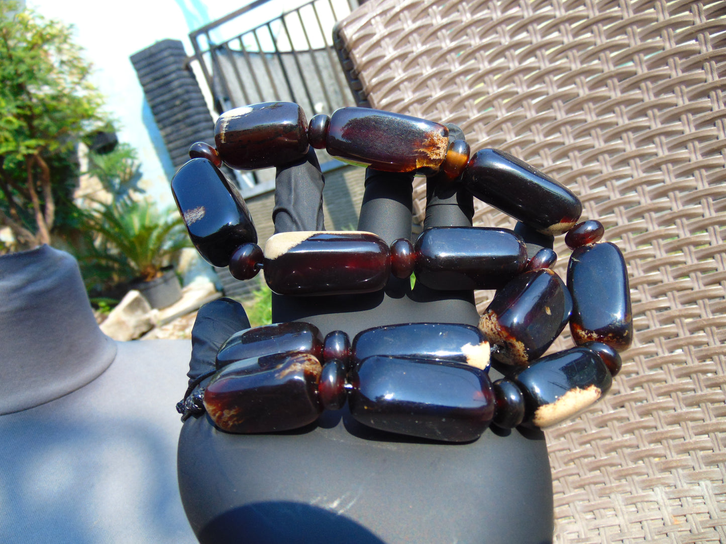 122 gr Small Necklace beads Indonesian Black Blue Amber for Healing A13K222