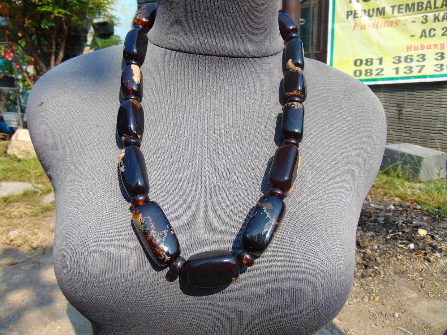 122 gr Small Necklace beads Indonesian Black Blue Amber for Healing A13K222