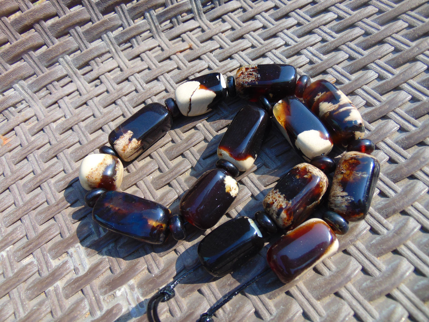 114 gr Small Necklace beads Indonesian White Black Blue Amber for Healing A13K220