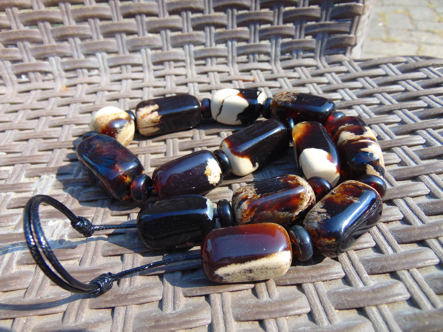 114 gr Small Necklace beads Indonesian White Black Blue Amber for Healing A13K220