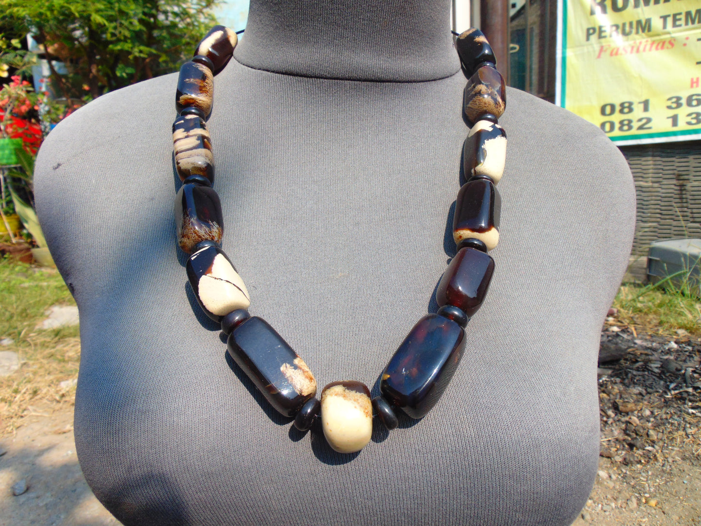 114 gr Small Necklace beads Indonesian White Black Blue Amber for Healing A13K220