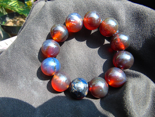 56 gram 12 Beads Mala Bracelet Indonesian Red Blue Amber 20 mm for Healing G20B27