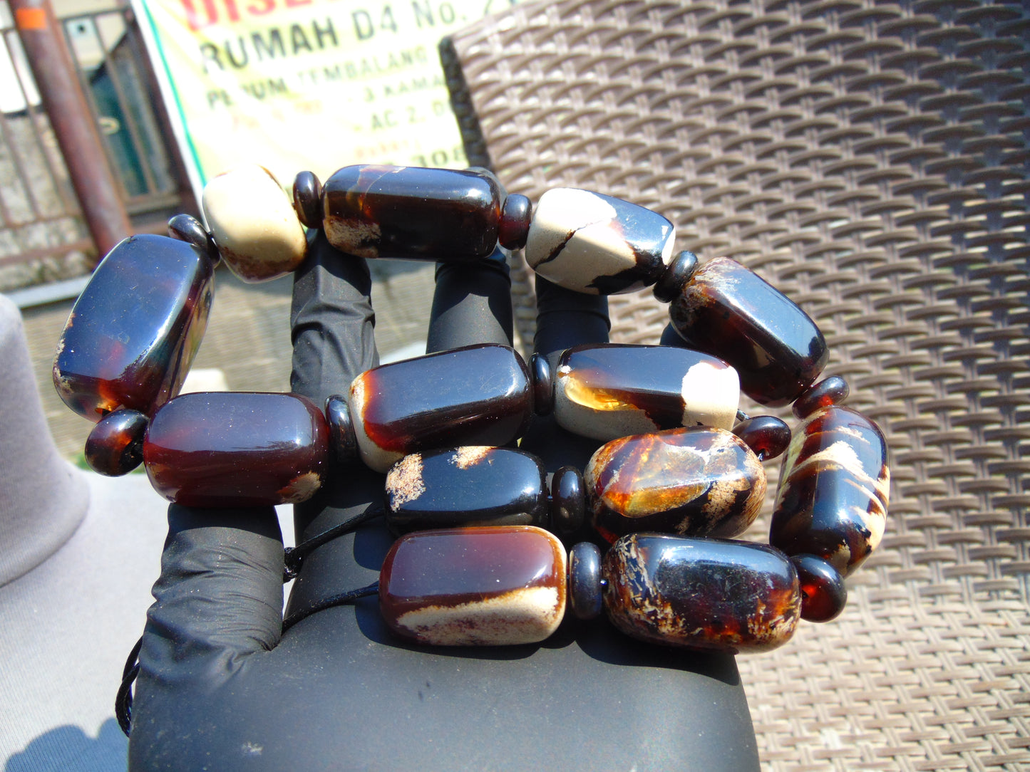 114 gr Small Necklace beads Indonesian White Black Blue Amber for Healing A13K220
