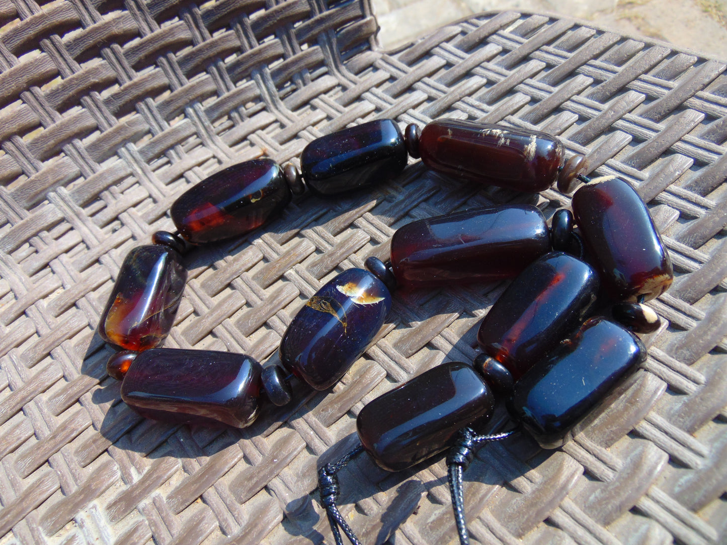 137 gr Small Necklace beads Indonesian Black Blue Amber for Healing A11K227